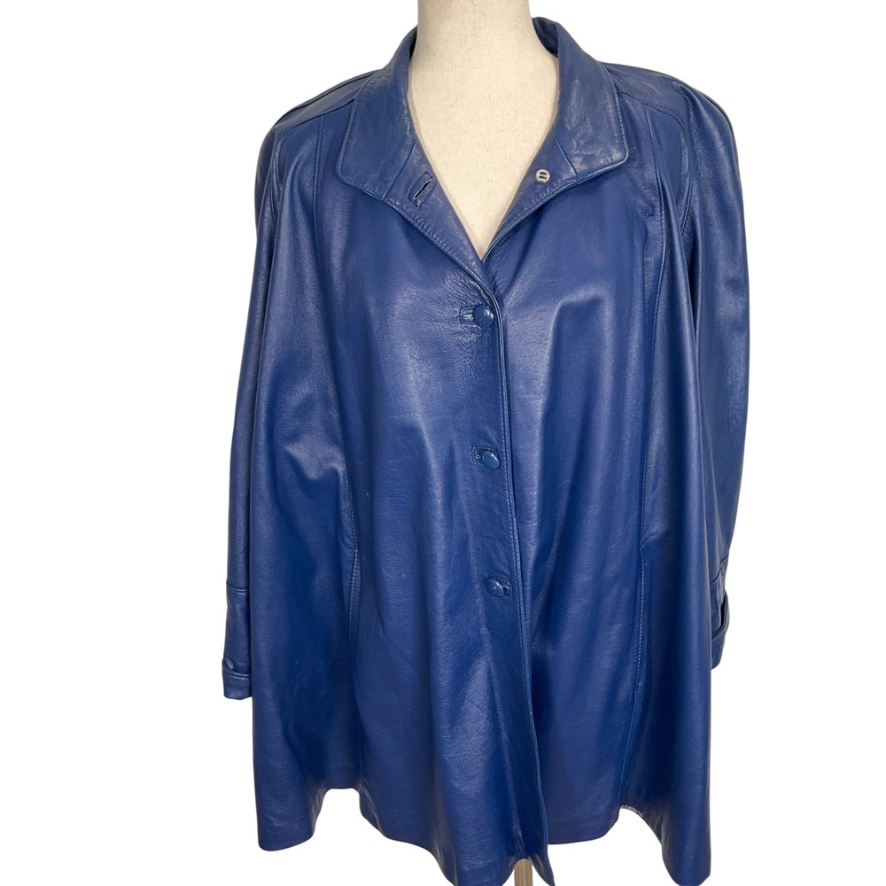Lucianos Leather‎ Pelle Jacket Womens Small  Blue Swing Raglan 80s Soft Italy